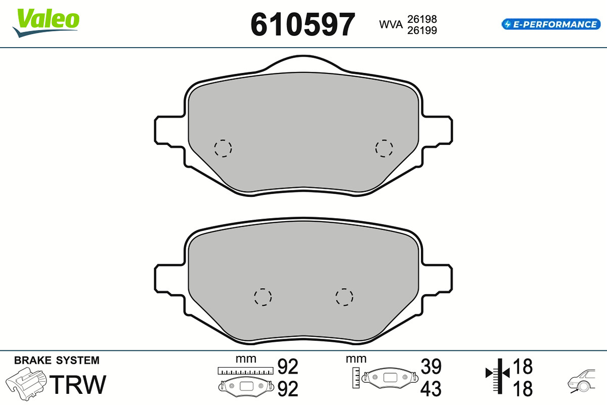 VALEO Bremseklodser 610597 bagaksel for DS LANCIA