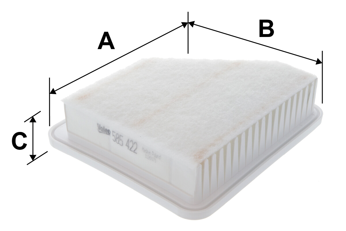 VALEO Luftfilter 585422 Filterindsats length_mm_203|Længde [mm]|268 width_mm_206|Bredde [mm]|234 height_mm_209|Højde [mm]|70 weight_kg_212|Vægt [kg]|0