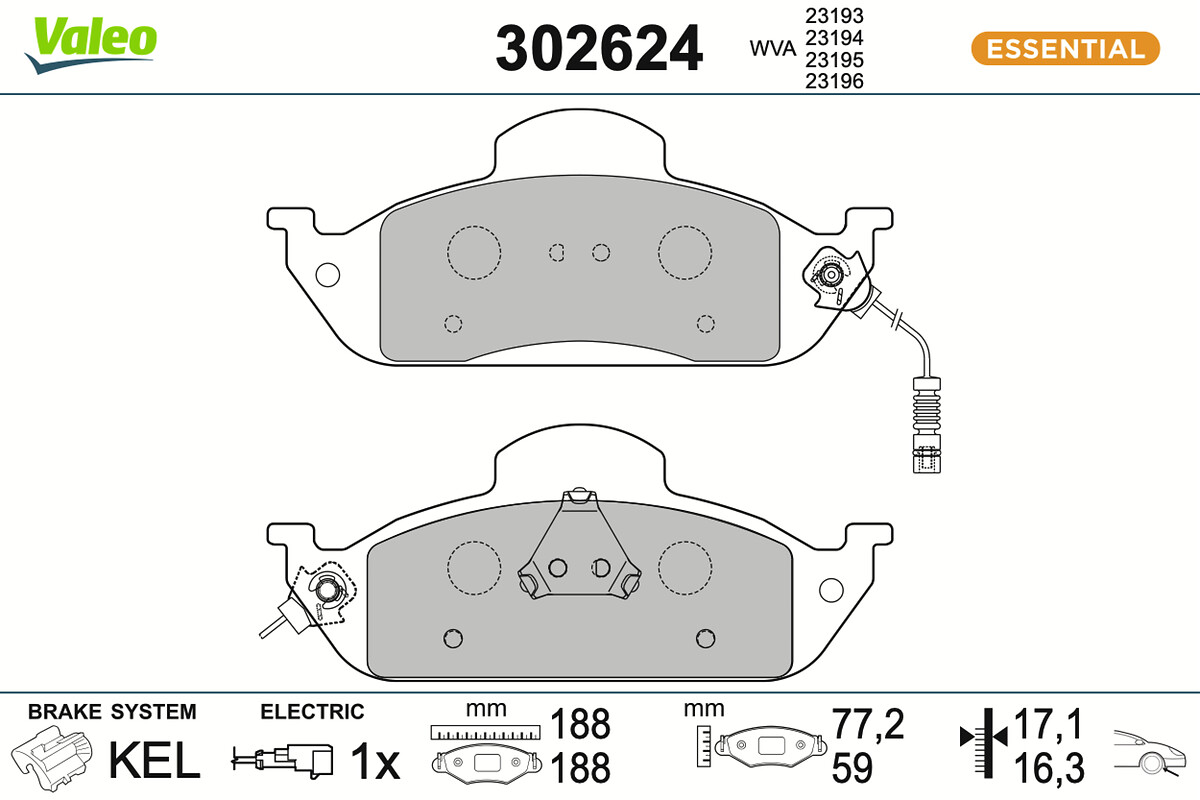 VALEO Bremseklodser 302624 foraksel for MERCEDES-BENZ