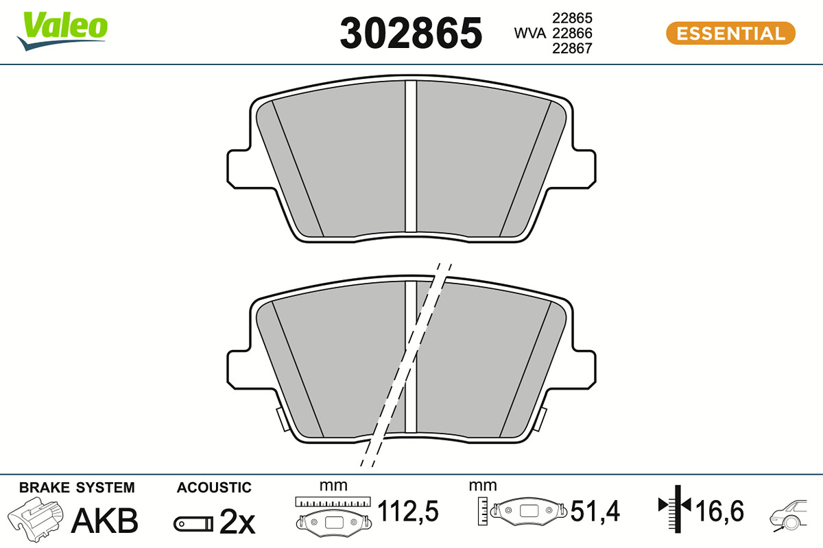 VALEO Bremseklodser 302865 bagaksel for HYUNDAI