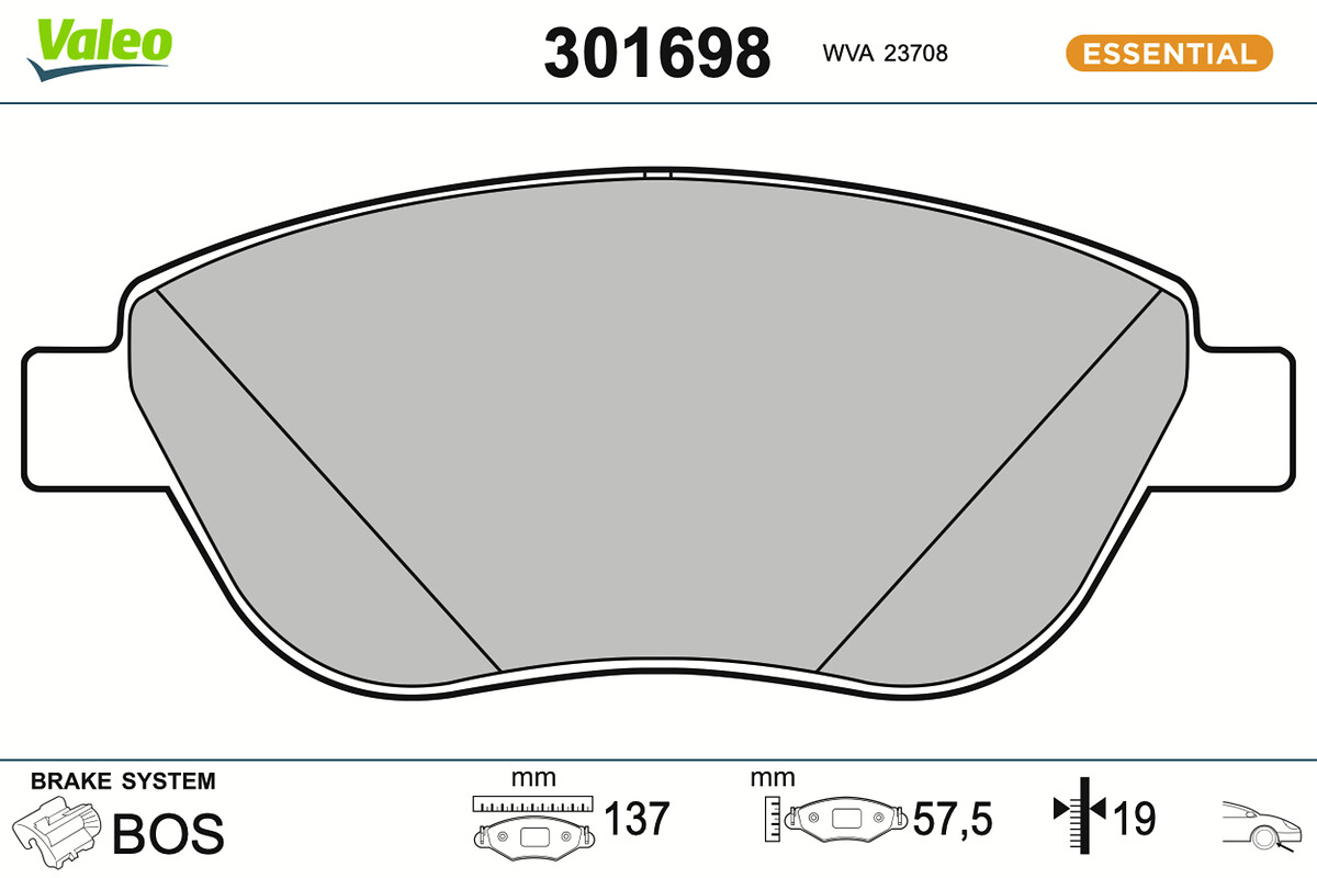 VALEO Bremseklodser 301698 foraksel for FIAT LANCIA