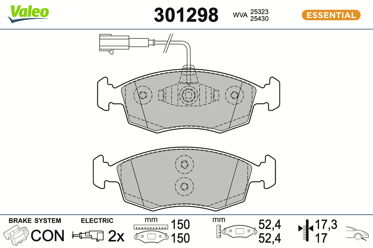 VALEO Bremseklodser 301298 foraksel for FIAT