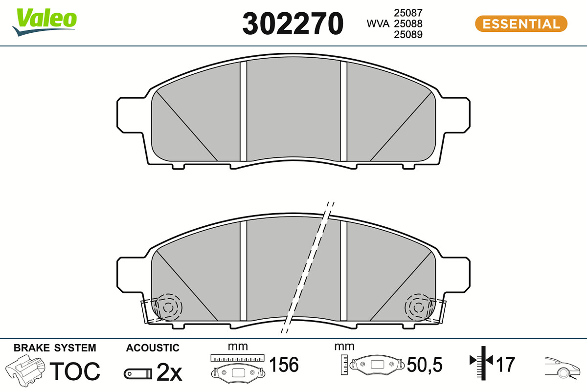 VALEO Bremseklodser 302270 foraksel for NISSAN