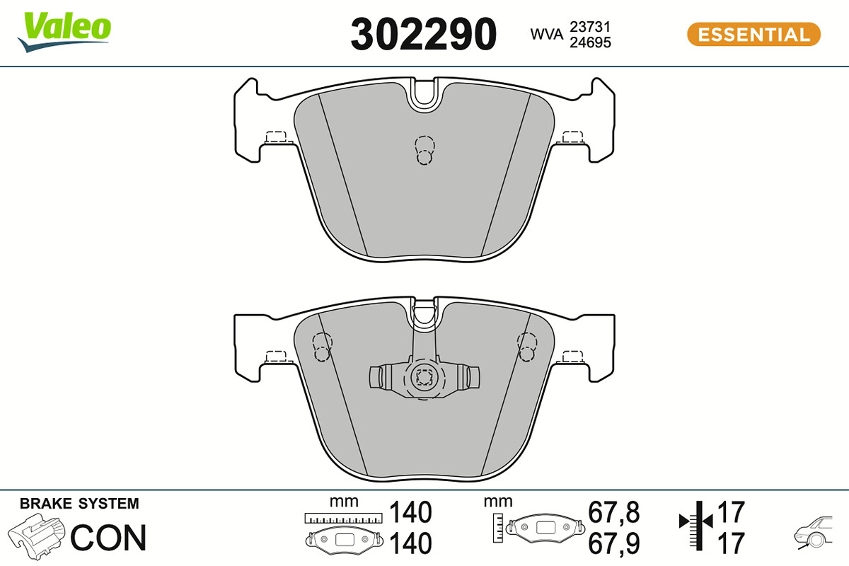 VALEO Bremseklodser 302290 bagaksel for BMW