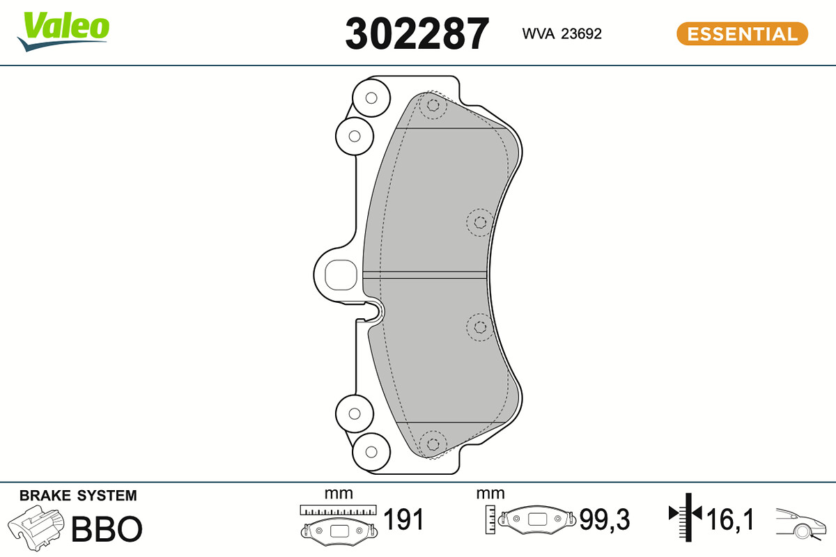 VALEO Bremseklodser 302287 foraksel for PORSCHE VW