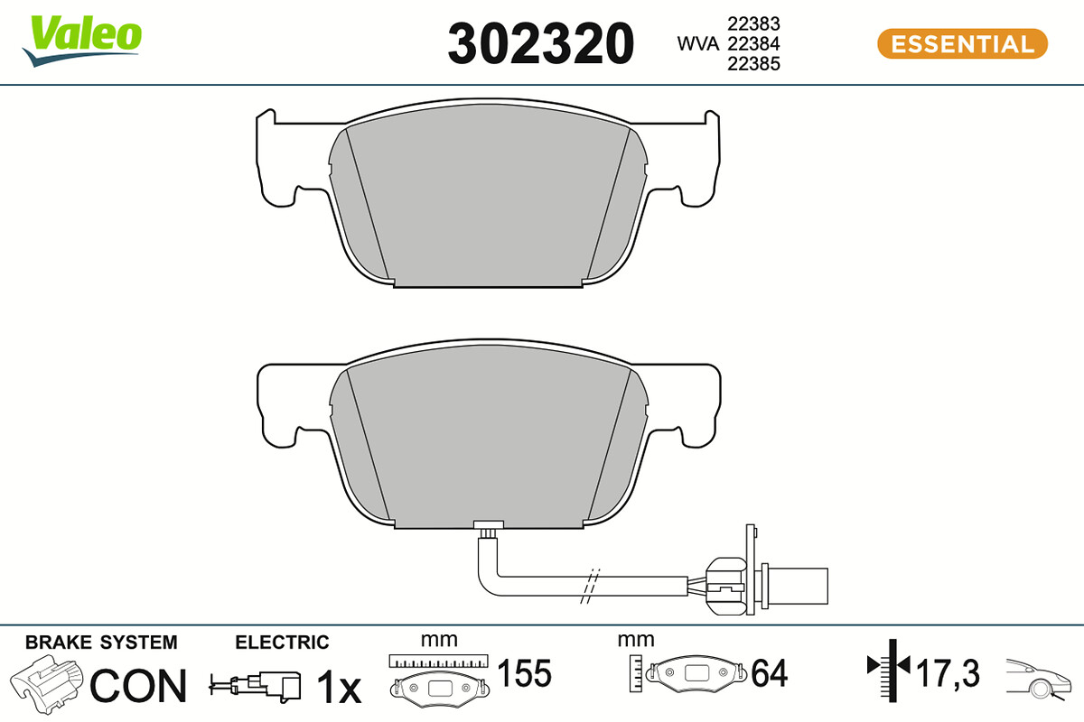 VALEO Bremseklodser 302320 foraksel for AUDI