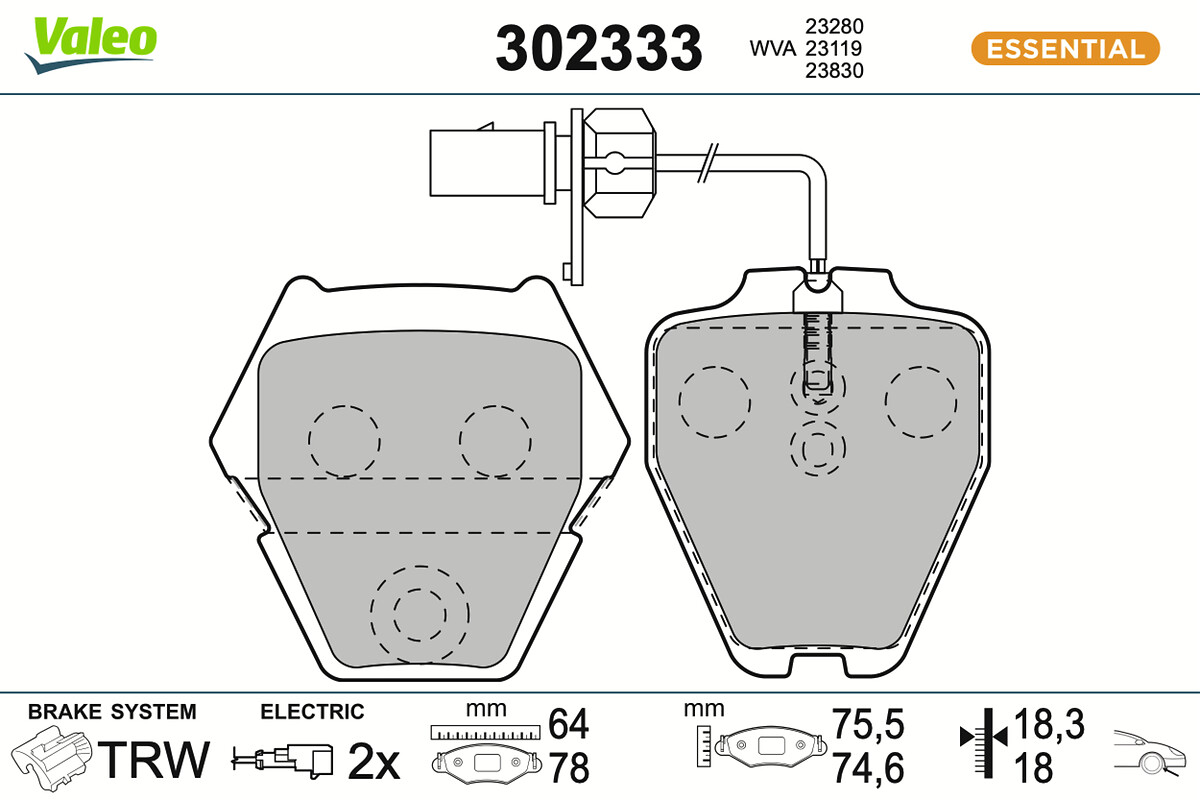 VALEO Bremseklodser 302333 foraksel for AUDI VW