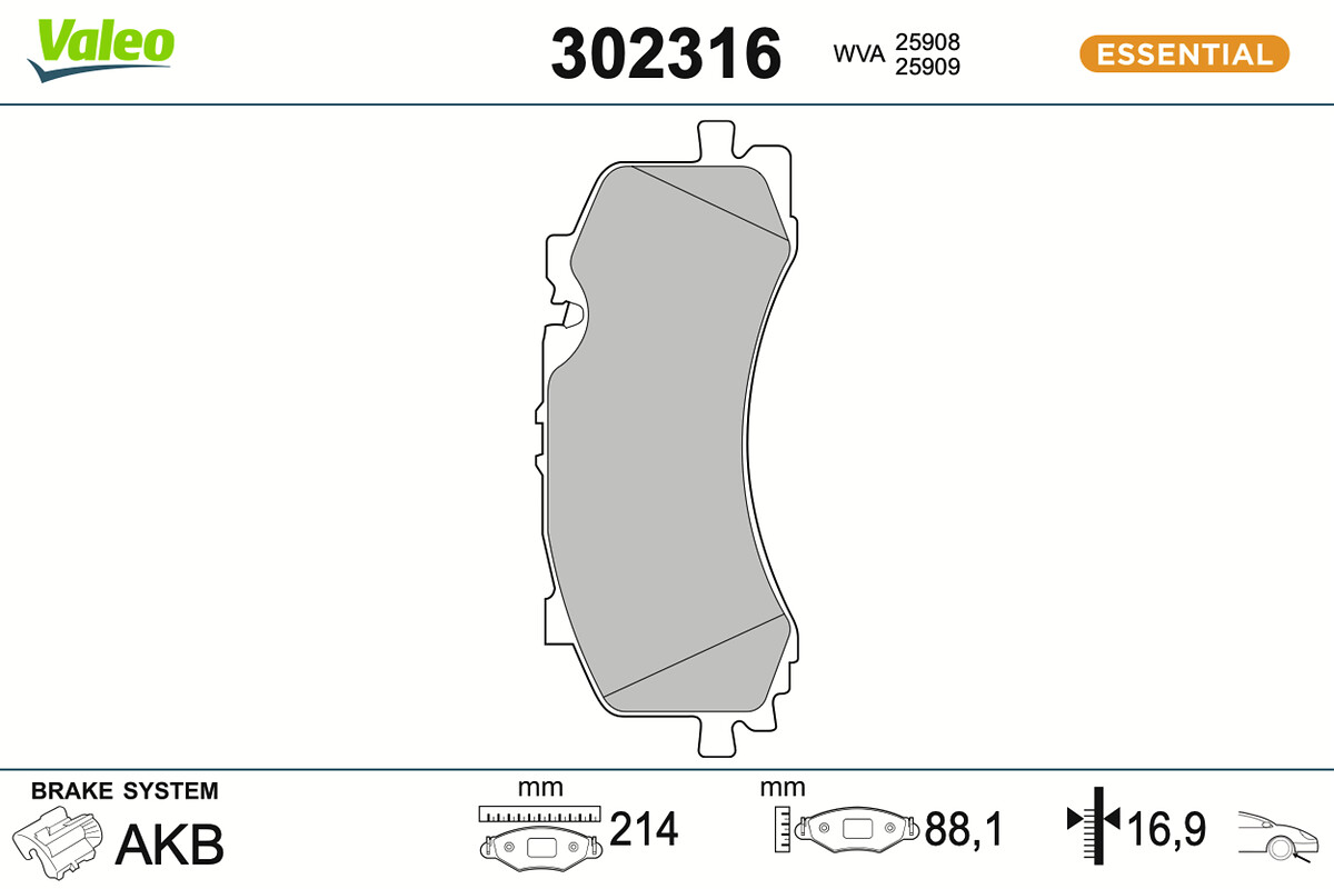 VALEO Bremseklodser 302316 foraksel for VW AUDI