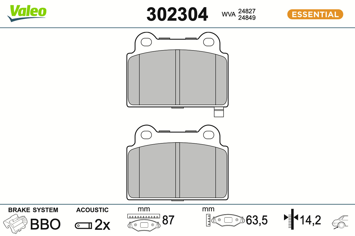 VALEO Bremseklodser 302304 bagaksel for MITSUBISHI