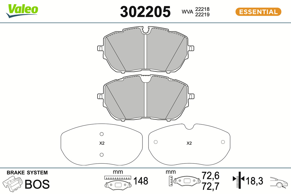 VALEO Bremseklodser 302205 foraksel for PEUGEOT DS