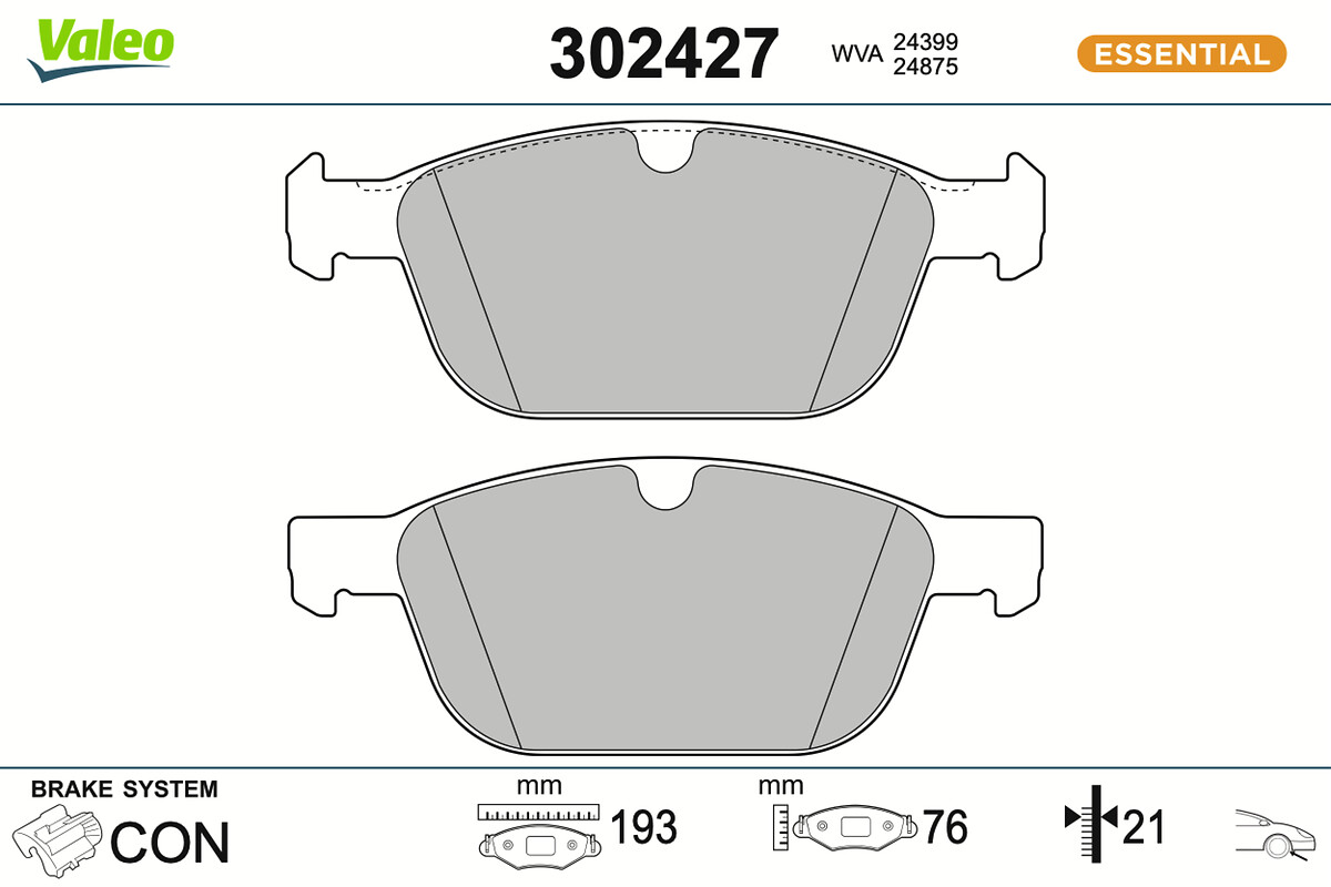 VALEO Bremseklodser 302427 foraksel for VOLVO ASIA