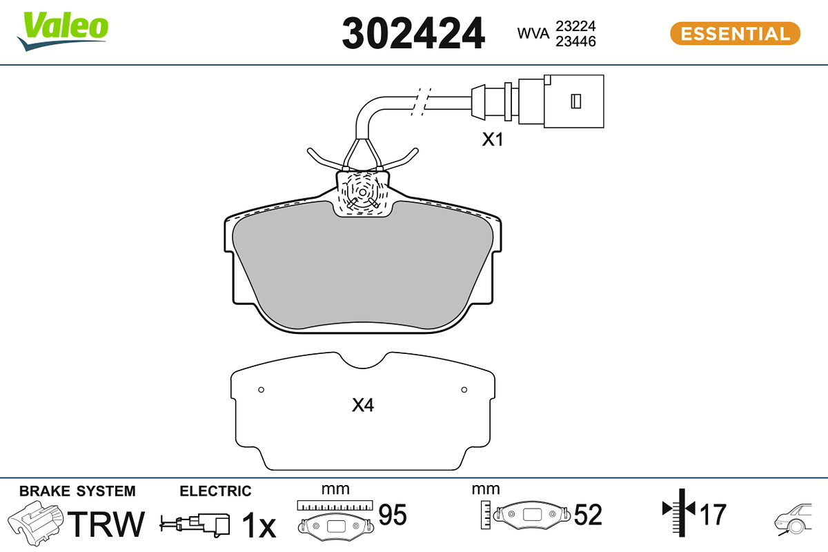 VALEO Bremseklodser 302424 bagaksel for VW
