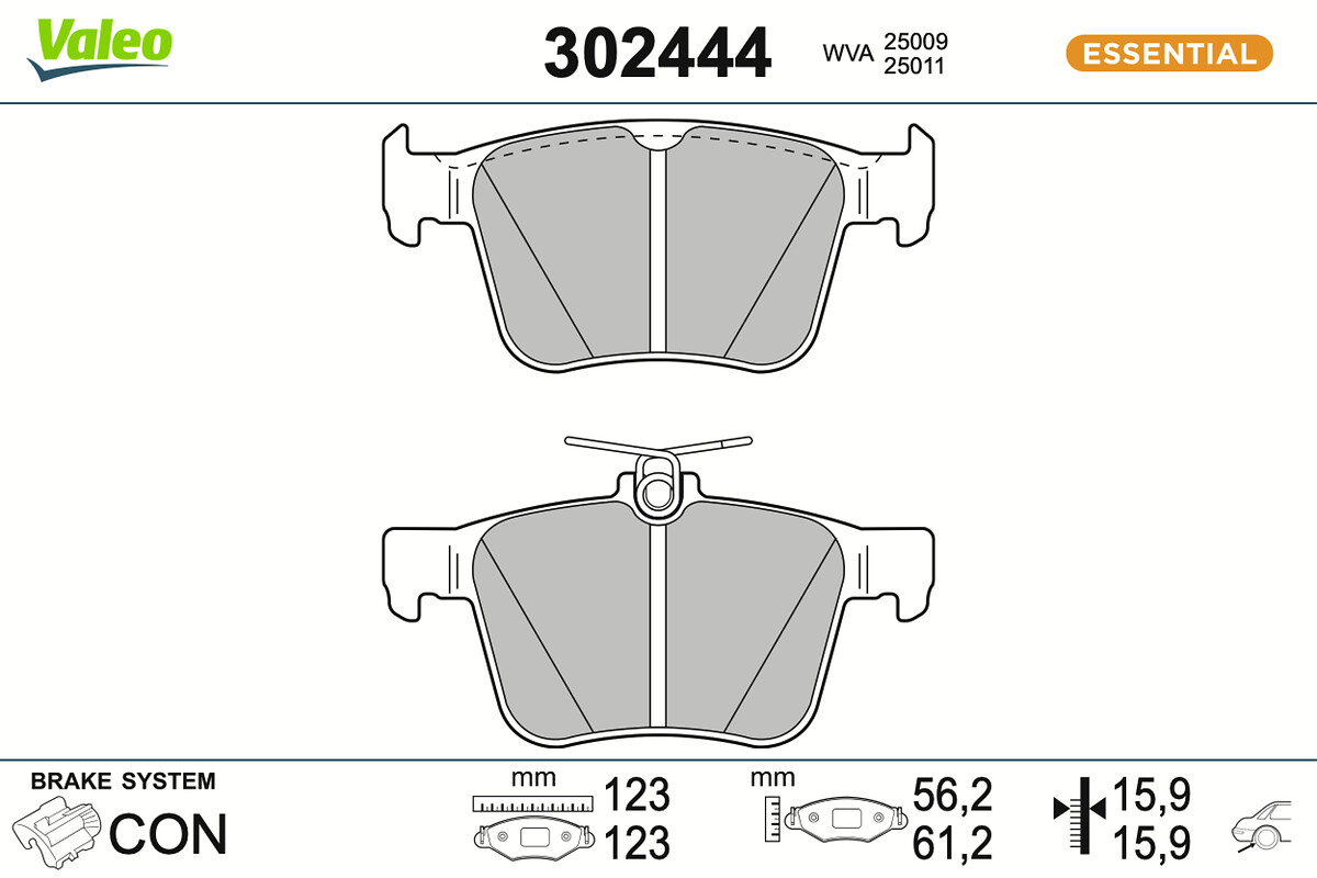 VALEO Bremseklodser 302444 bagaksel for VW VW (SVW) CUPRA VW (FAW)