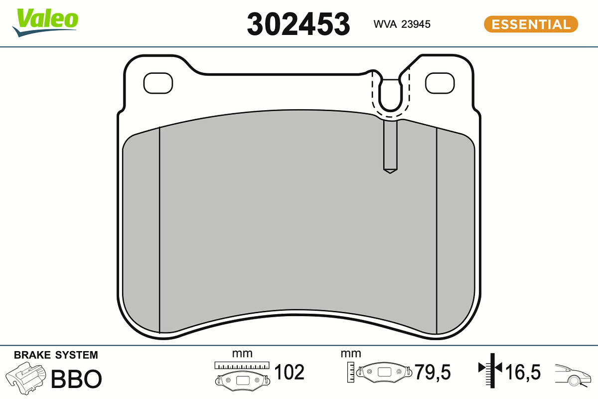 VALEO Bremseklodser 302453 foraksel for MERCEDES-BENZ