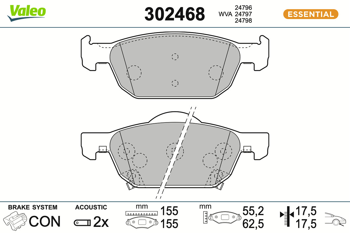 VALEO Bremseklodser 302468 foraksel for HONDA