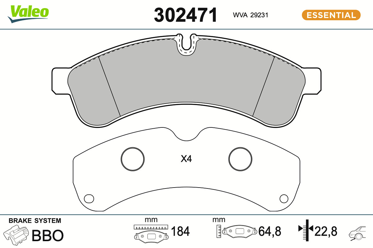 VALEO Bremseklodser 302471 bagaksel for IVECO