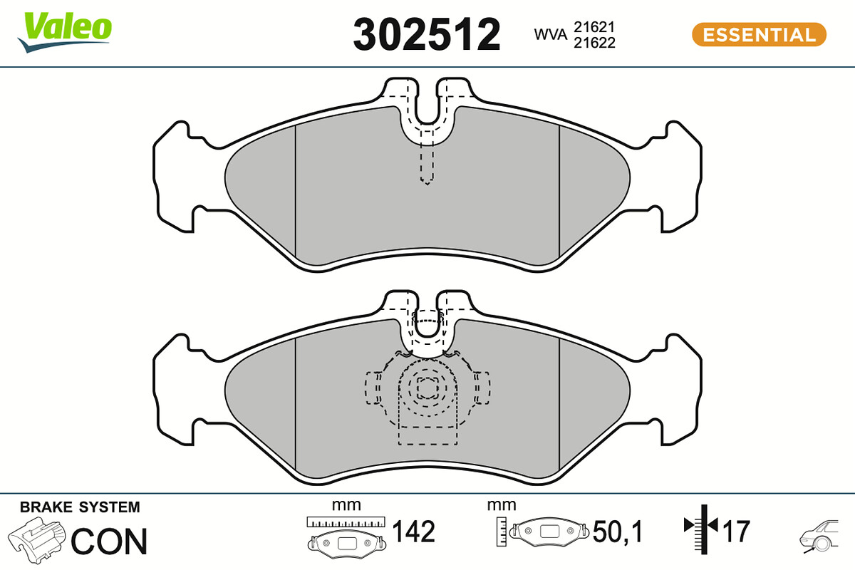 VALEO Bremseklodser 302512 bagaksel for MERCEDES-BENZ VW