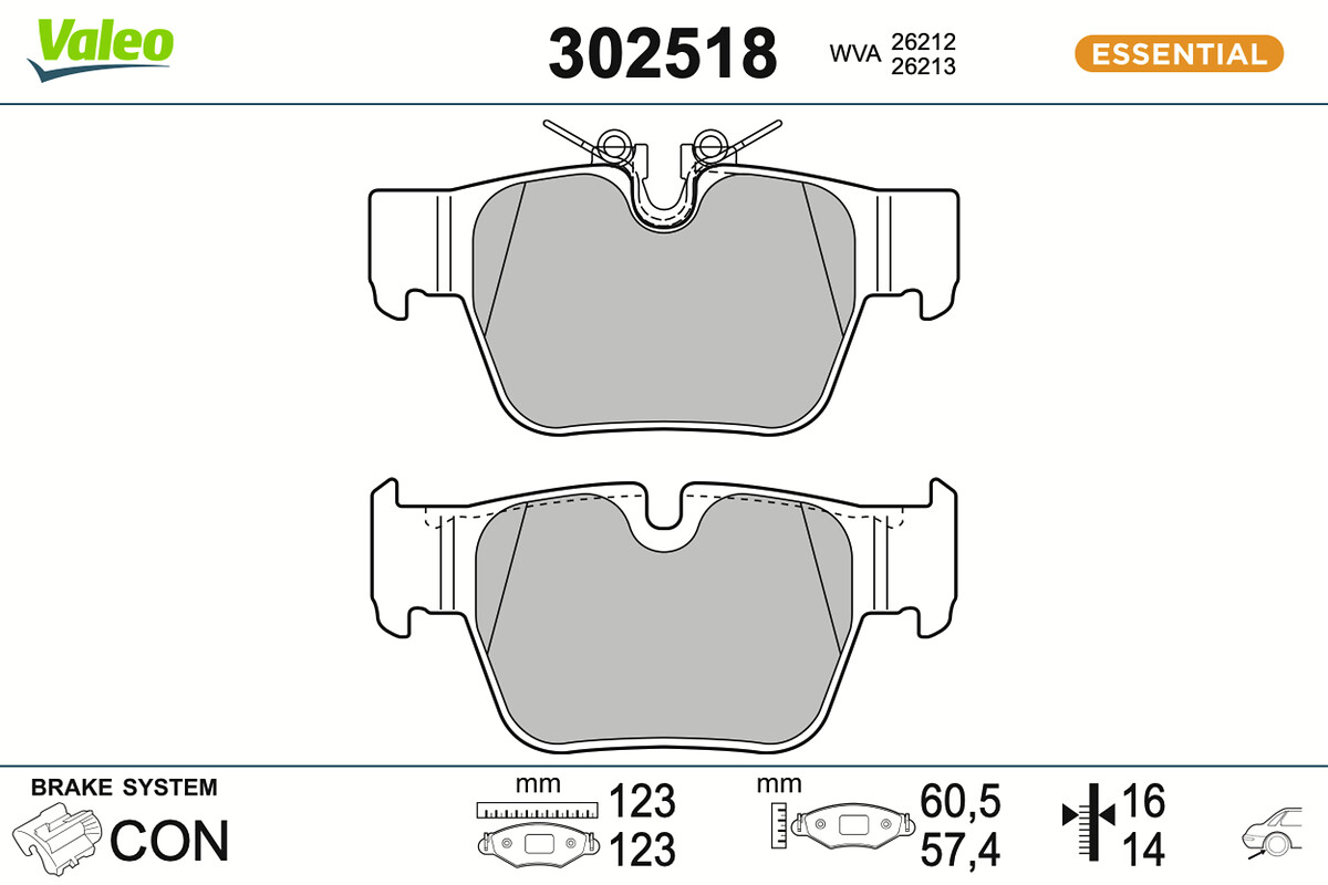 VALEO Bremseklodser 302518 bagaksel for MINI