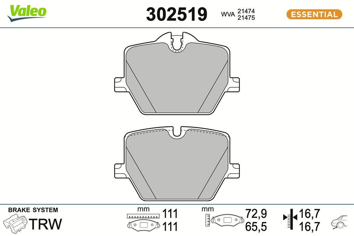 VALEO Bremseklodser 302519 bagaksel for BMW (BRILLIANCE) TOYOTA