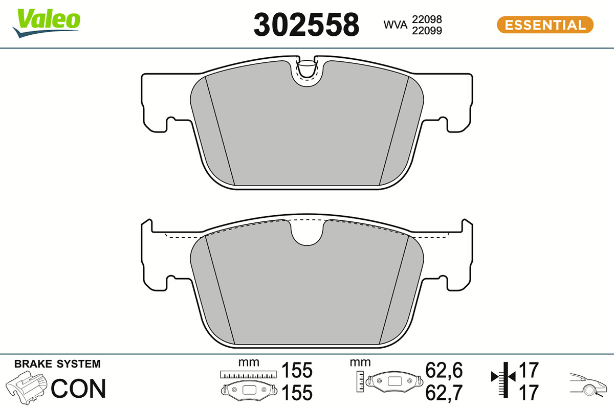 VALEO Bremseklodser 302558 foraksel for VOLVO VOLVO ASIA