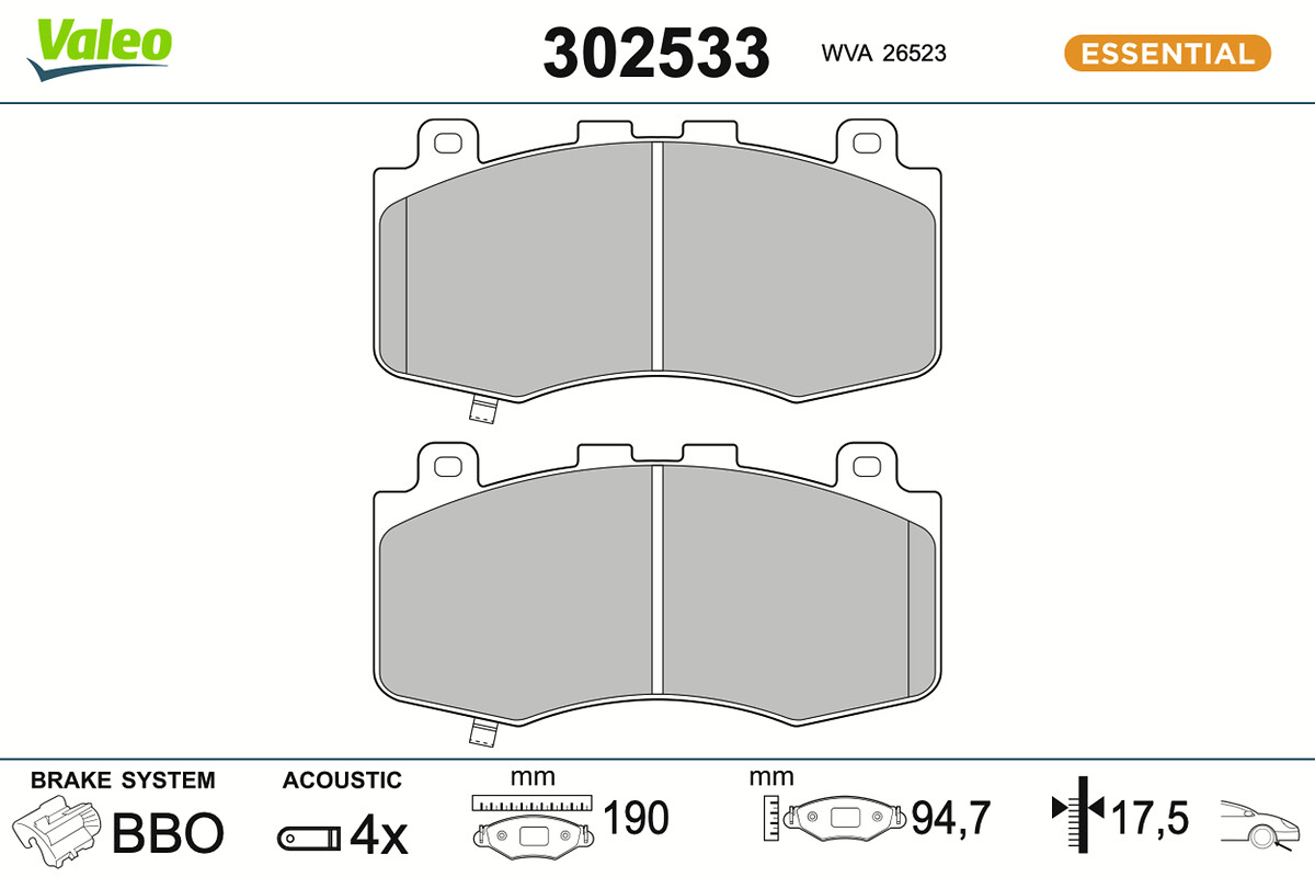 VALEO Bremseklodser 302533 foraksel for JEEP