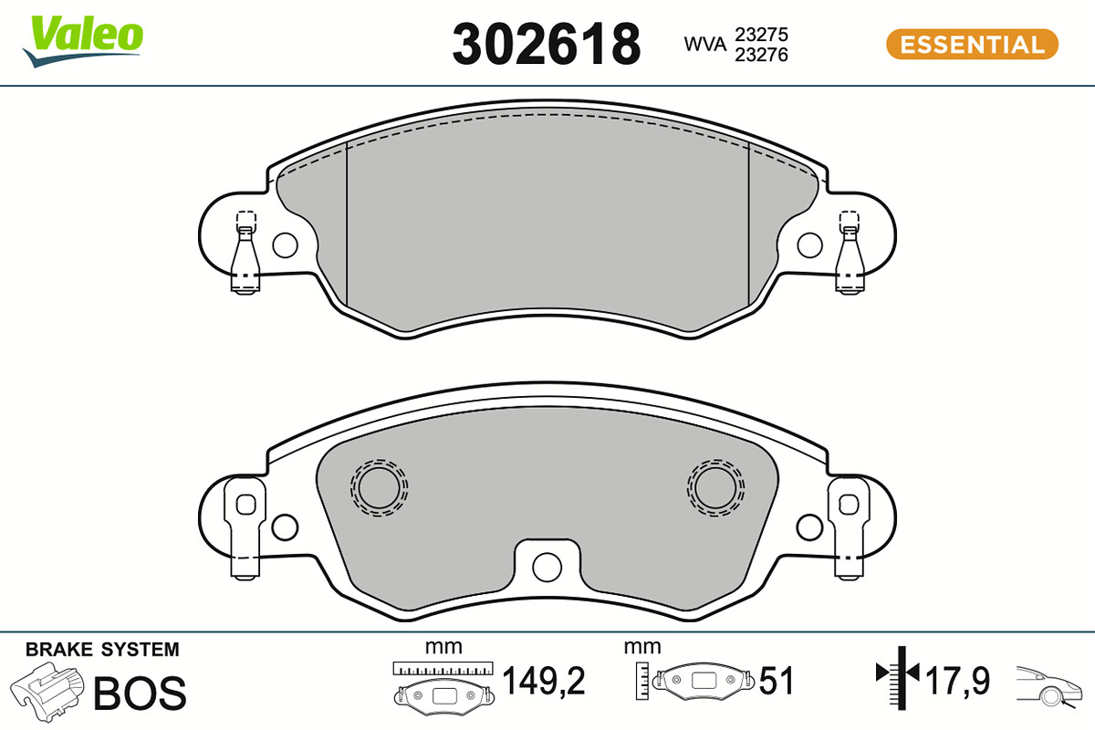 VALEO Bremseklodser 302618 foraksel for CITROËN