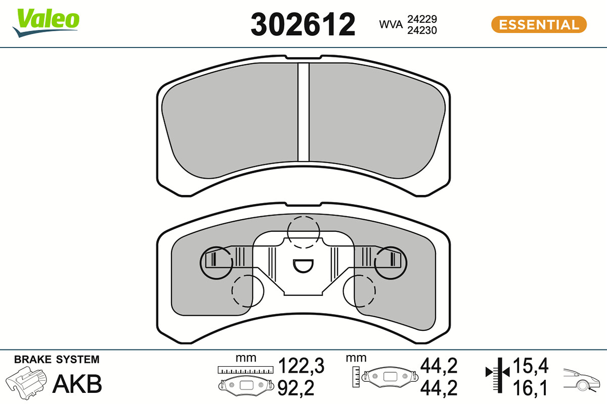 VALEO Bremseklodser 302612 foraksel for DAIHATSU MITSUBISHI