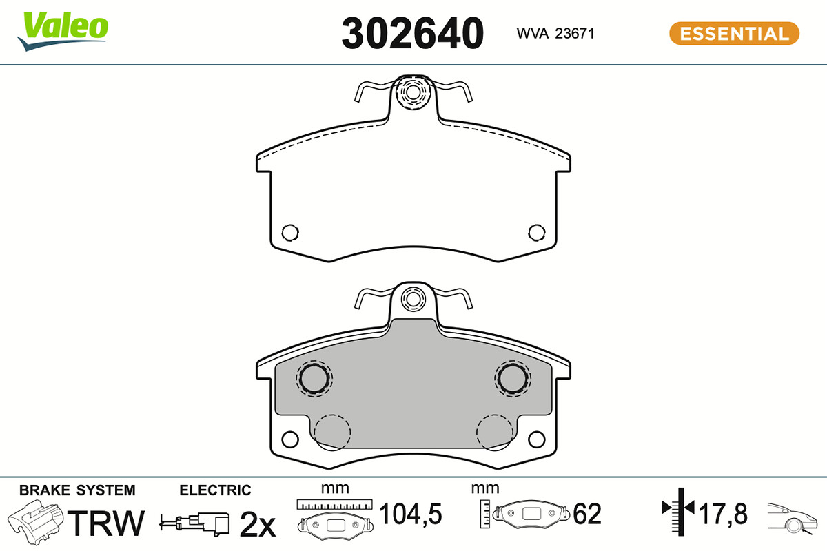 VALEO Bremseklodser 302640 foraksel for LADA