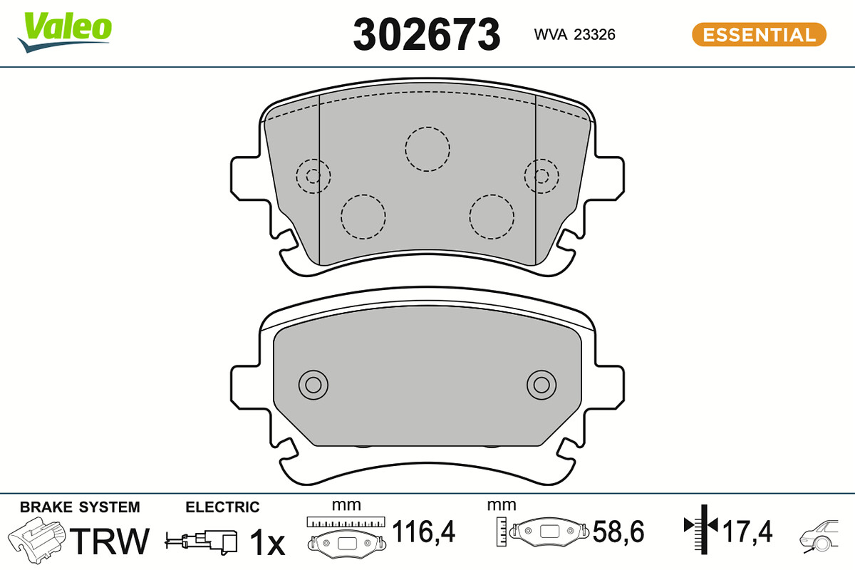 VALEO Bremseklodser 302673 bagaksel for VW