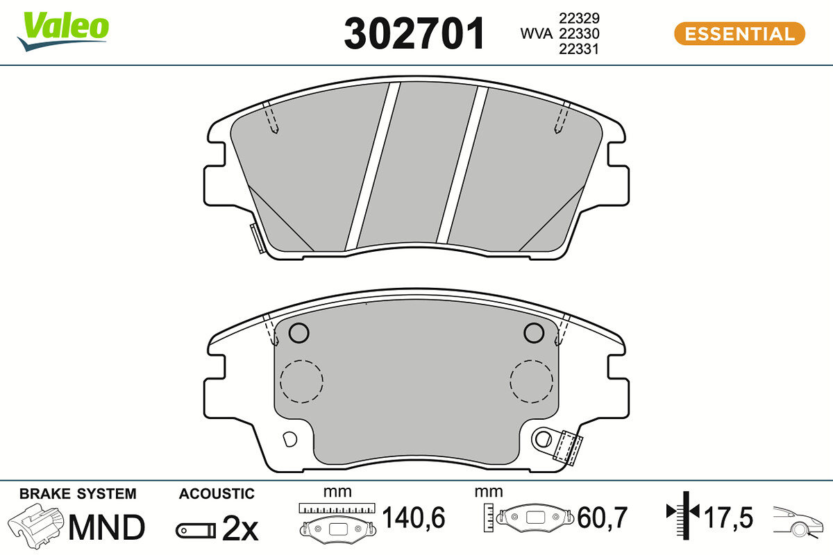 VALEO Bremseklodser 302701 foraksel for KIA HYUNDAI