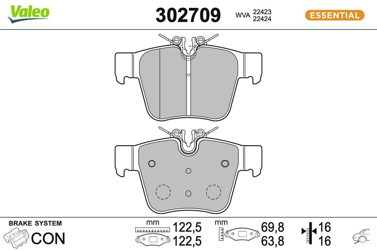 VALEO Bremseklodser 302709 bagaksel for MERCEDES-BENZ MERCEDES-BENZ (BBDC)
