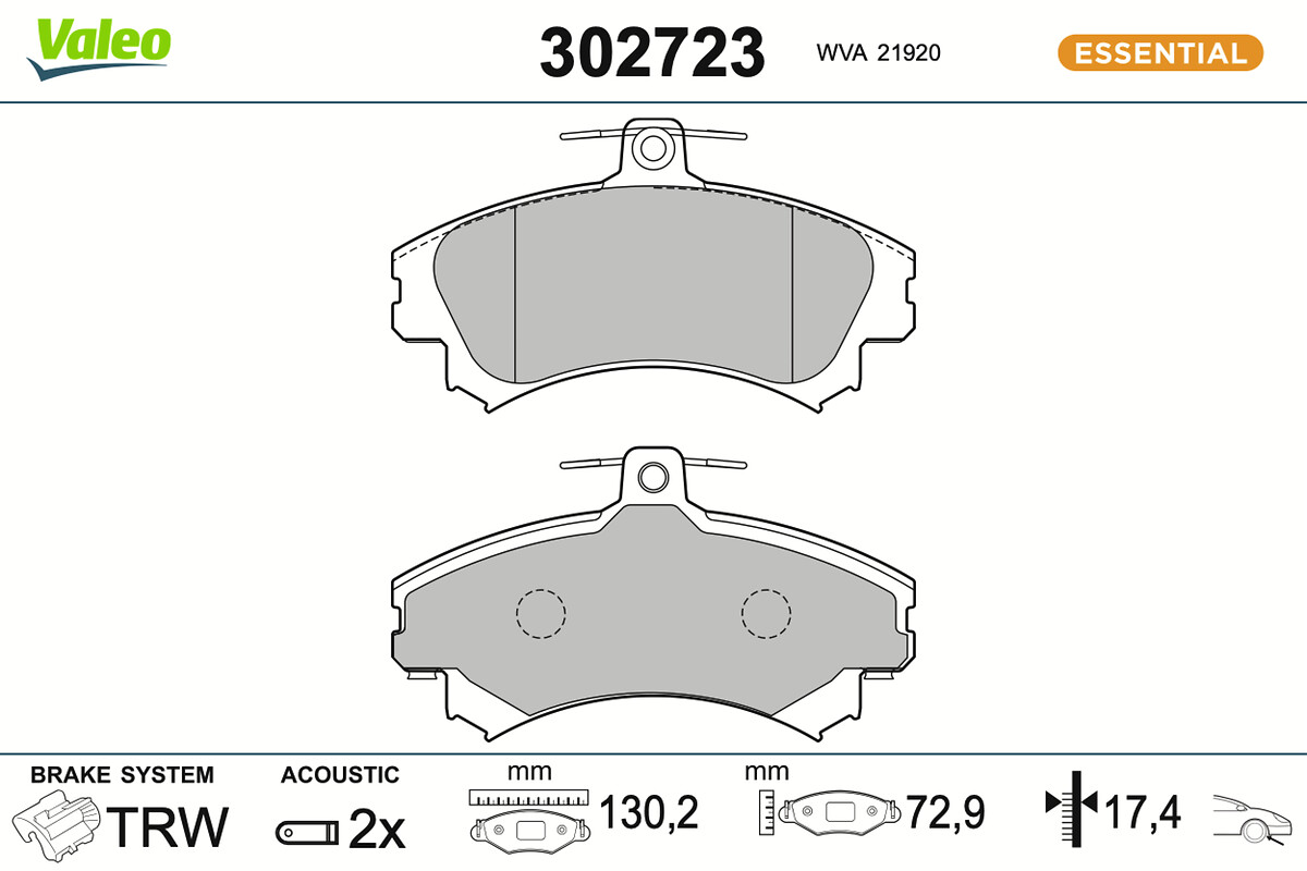 VALEO Bremseklodser 302723 foraksel for MITSUBISHI SMART