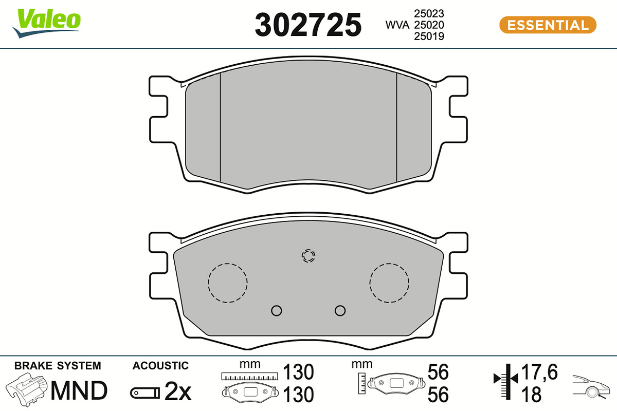VALEO Bremseklodser 302725 foraksel for HYUNDAI