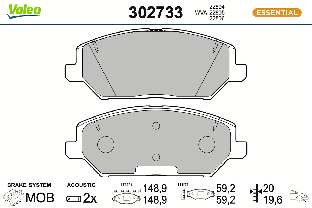 VALEO Bremseklodser 302733 foraksel for KIA