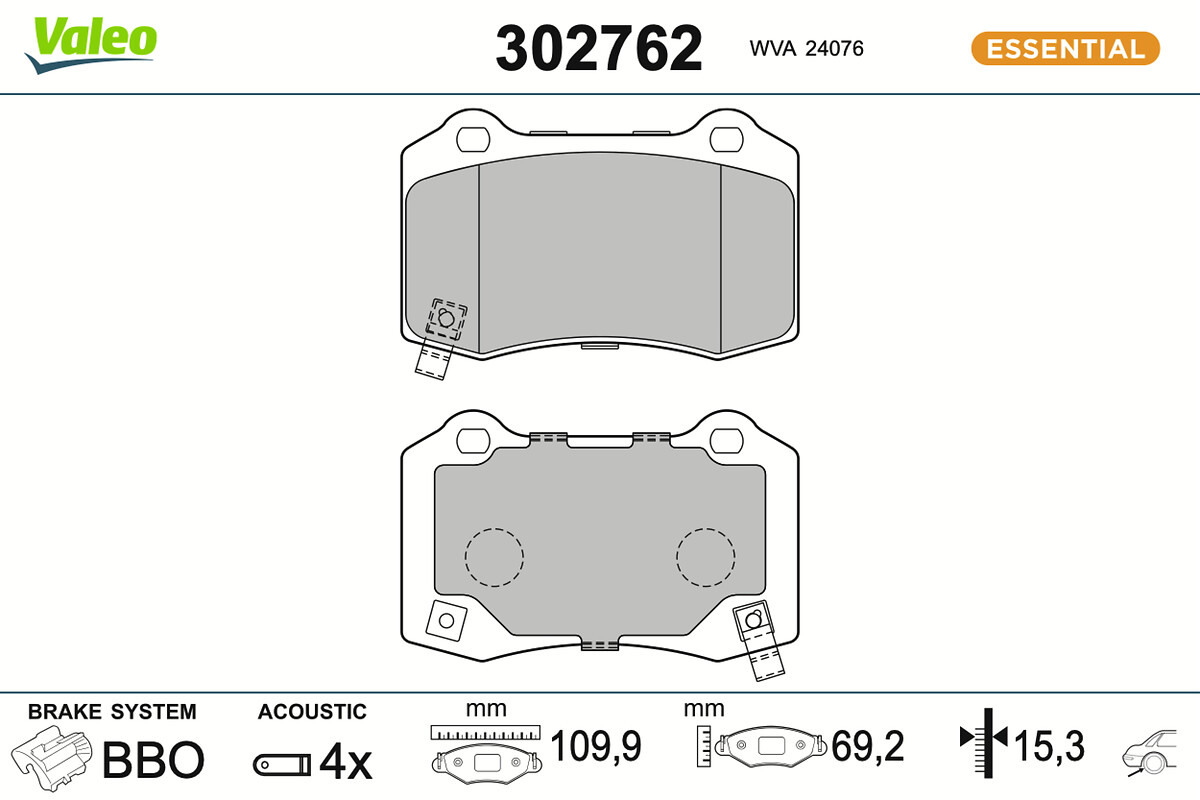 VALEO Bremseklodser 302762 bagaksel for CADILLAC CADILLAC (SGM) CHRYSLER JEEP TESLA