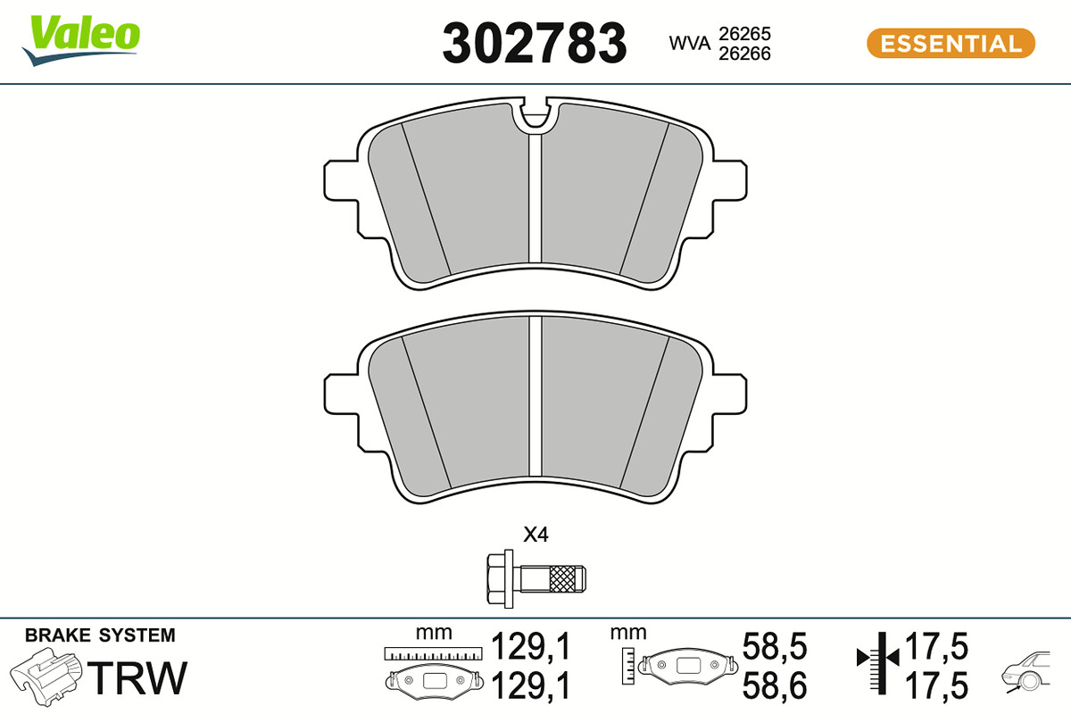 VALEO Bremseklodser 302783 bagaksel for VW AUDI AUDI (FAW)