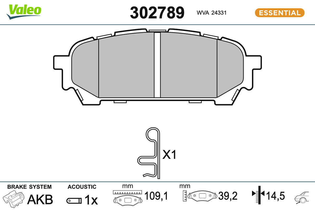 VALEO Bremseklodser 302789 bagaksel for SAAB SUBARU