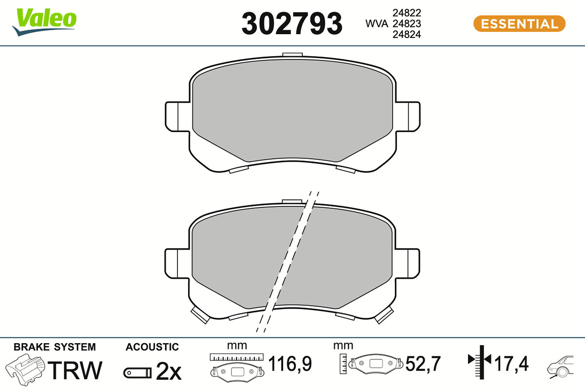 VALEO Bremseklodser 302793 bagaksel for DODGE FIAT CHRYSLER