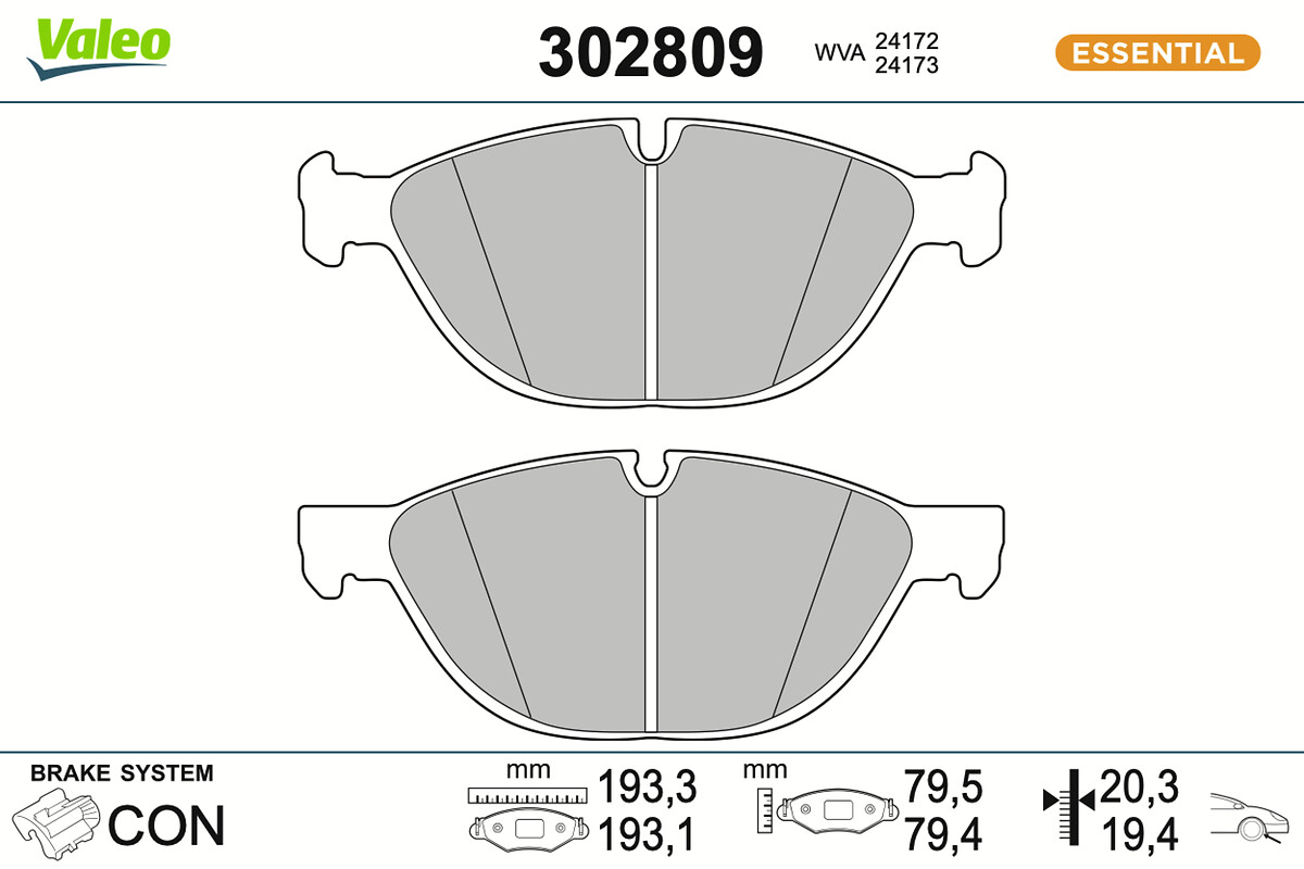 VALEO Bremseklodser 302809 foraksel for BMW
