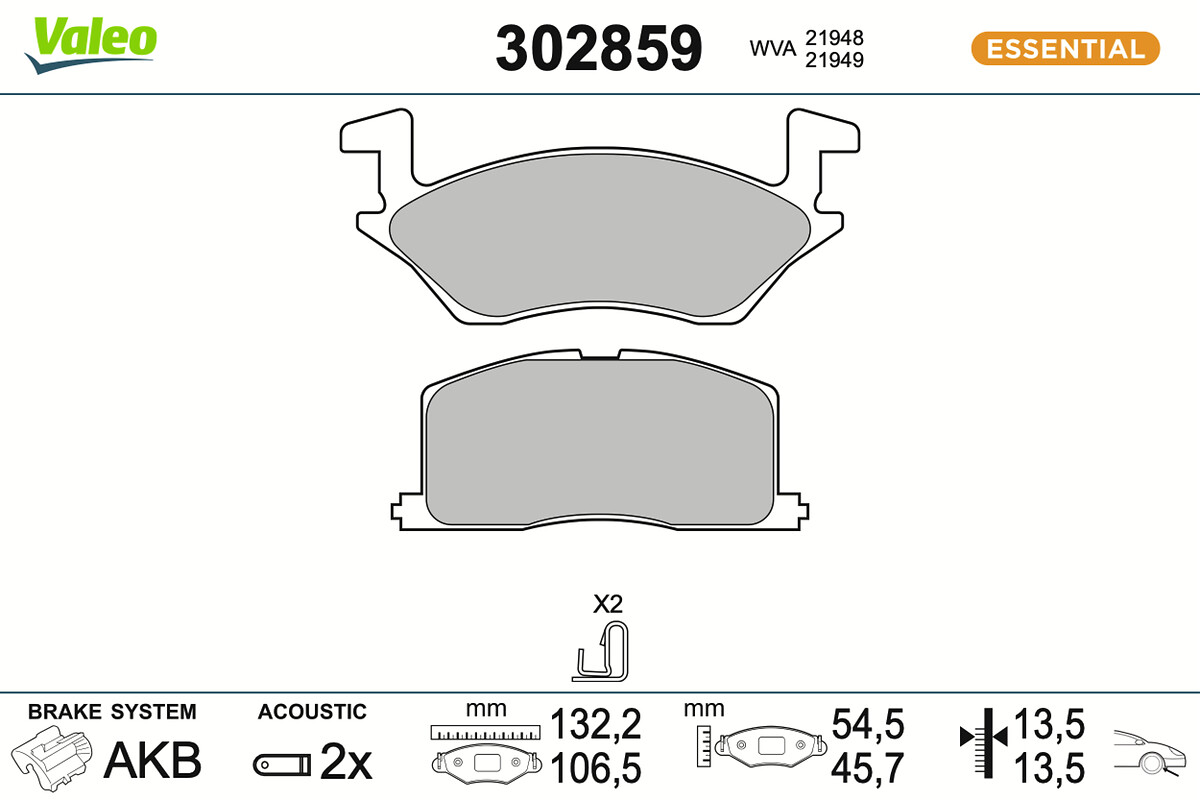 VALEO Bremseklodser 302859 foraksel for TOYOTA