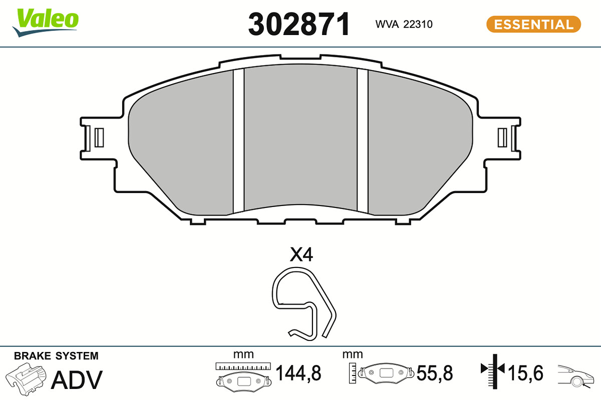 VALEO Bremseklodser 302871 foraksel for TOYOTA