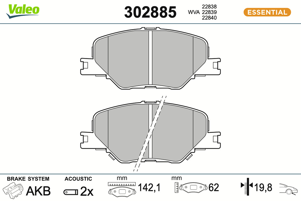 VALEO Bremseklodser 302885 foraksel for VAUXHALL