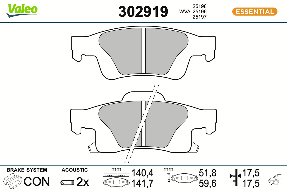 VALEO Bremseklodser 302919 bagaksel for JEEP