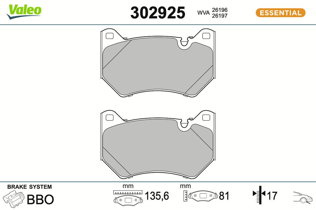 VALEO Bremseklodser 302925 foraksel for AUDI