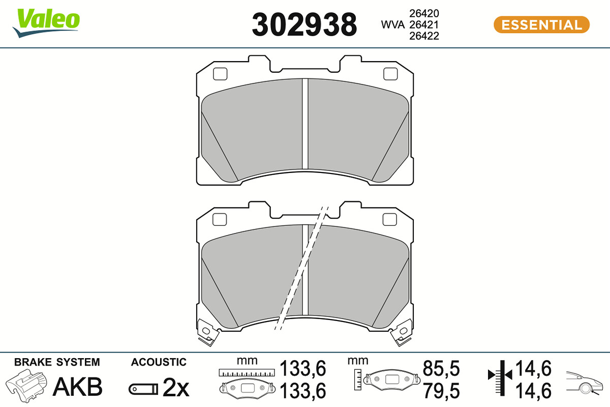 VALEO Bremseklodser 302938 foraksel for TOYOTA