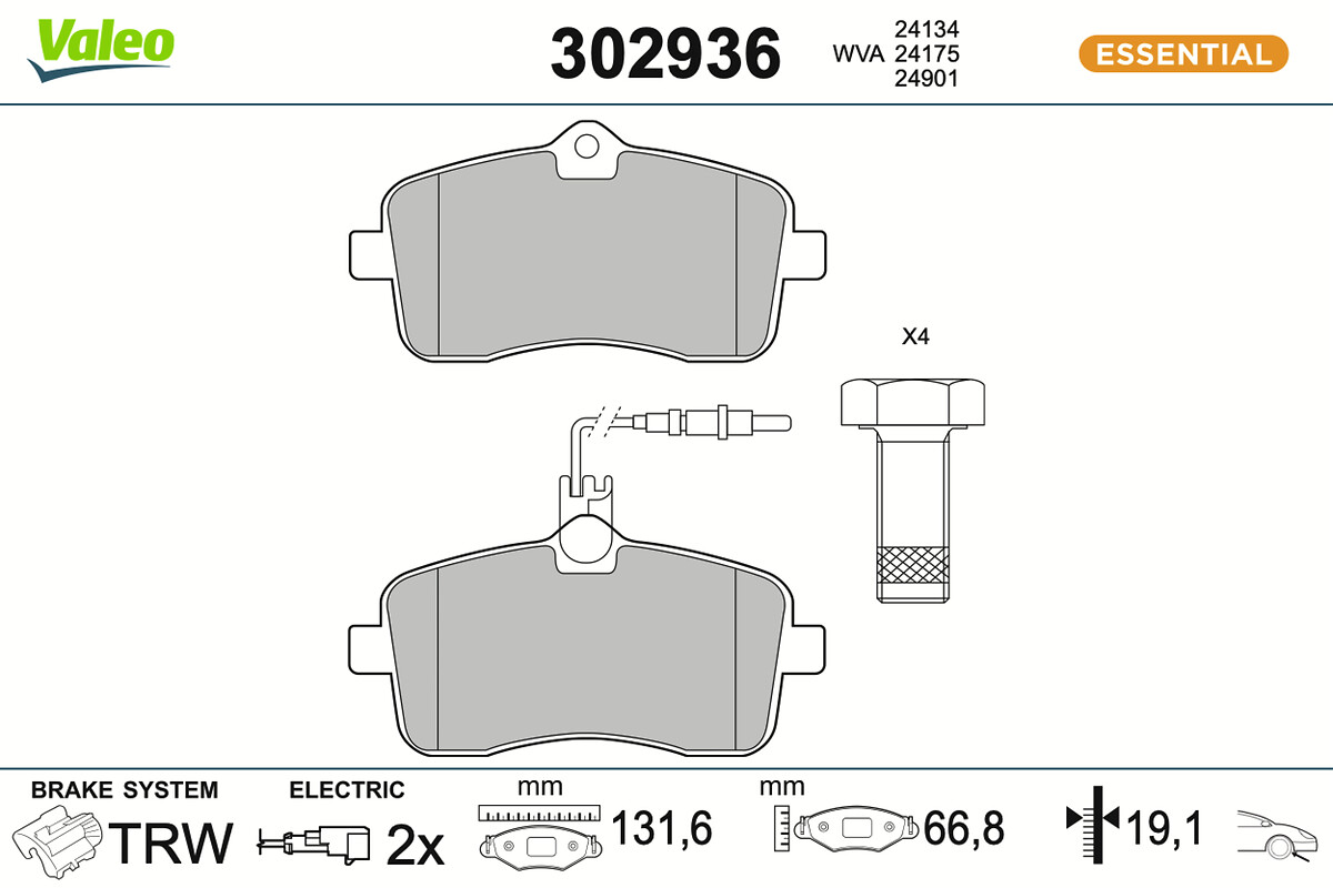 VALEO Bremseklodser 302936 foraksel for KAWEI AUTO PEUGEOT