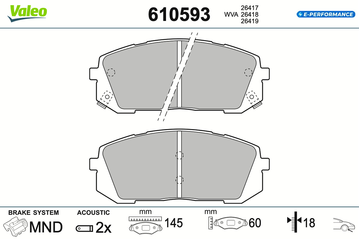 VALEO Bremseklodser 610593 foraksel for HYUNDAI