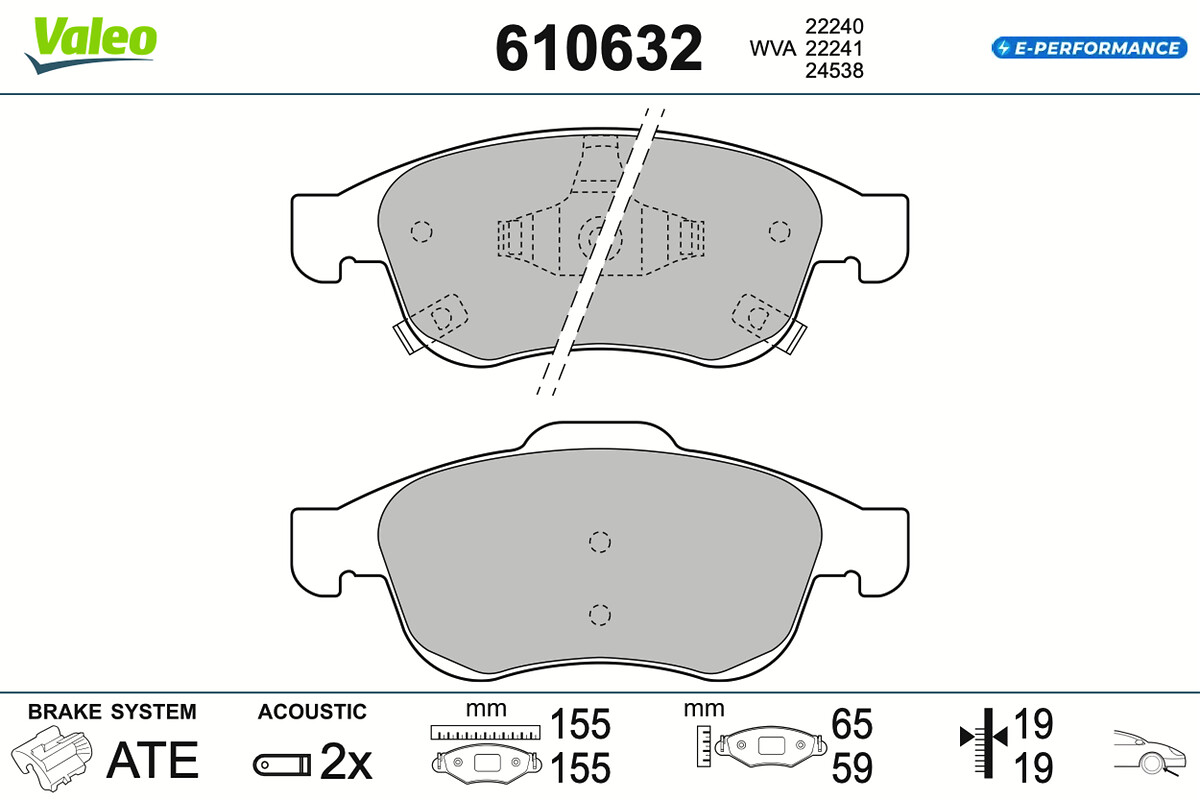 VALEO Bremseklodser 610632 foraksel for JEEP