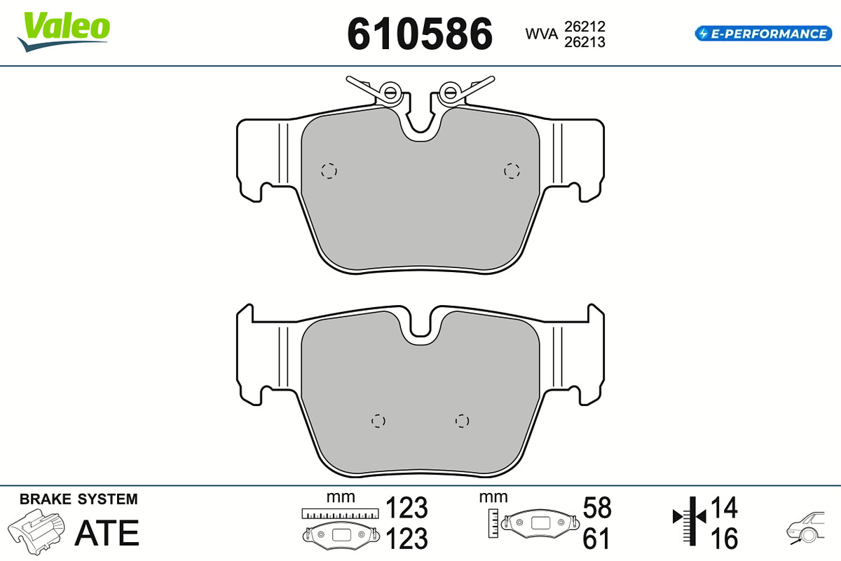 VALEO Bremseklodser 610586 bagaksel for MINI