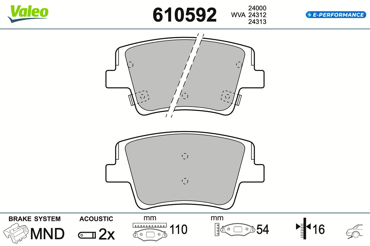 VALEO Bremseklodser 610592 bagaksel for HYUNDAI